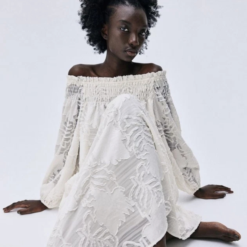 H&M White Off-Shoulder cream Dress XL Nwt
